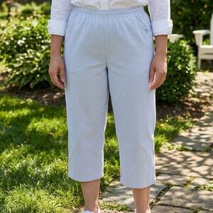 CHIC VTG 90s Seersucker Pinstripe Pull-On High-Rise Capri Pants Crop Wide Leg 16
